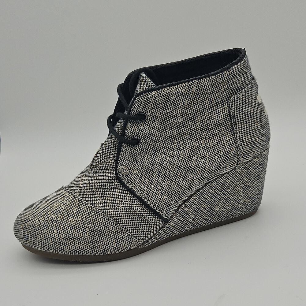 TOMS Desert Wedge Canvas Ankle Booties Gray Navy Metallic Tweed Women's Size 8